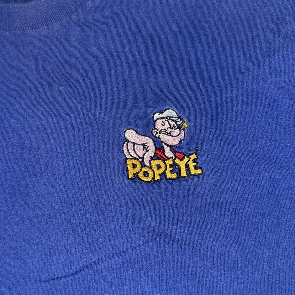 Blue Graphic Crop Top POPEYE HOMEMADE EMBROIDERED tee medium